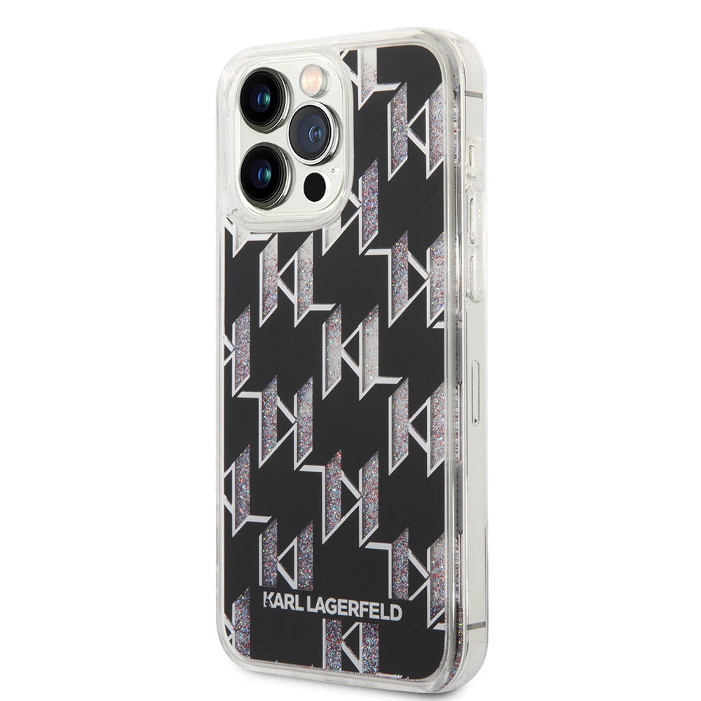 MagSafe Case for Apple iPhone 14 Pro Max, Karl Lagerfeld, Monogram Liquid Glitter, Black