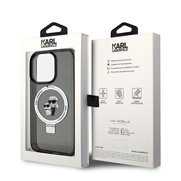 Custodia MagSafe per Apple iPhone 14 Pro Max, Karl Lagerfeld, Ring Stand Karl & Choupette, Nera