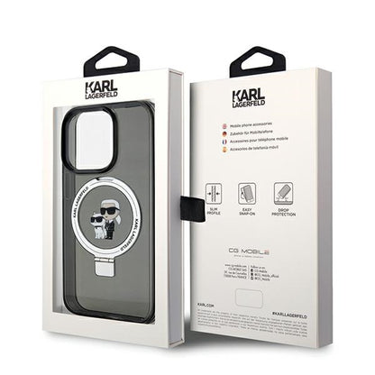 Custodia MagSafe per Apple iPhone 14 Pro Max, Karl Lagerfeld, Ring Stand Karl & Choupette, Nera