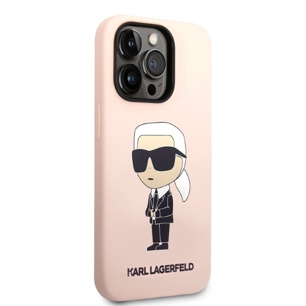 Custodia MagSafe per Apple iPhone 14 Pro Max, Karl Lagerfeld, Silicone Ikonik Karl, Rosa