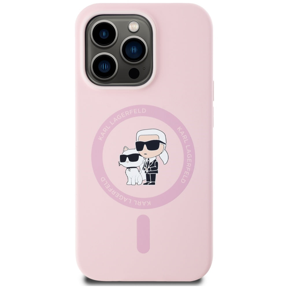 Custodia MagSafe per Apple iPhone 14 Pro Max, Karl Lagerfeld, Silicone Karl & Choupette, Rosa