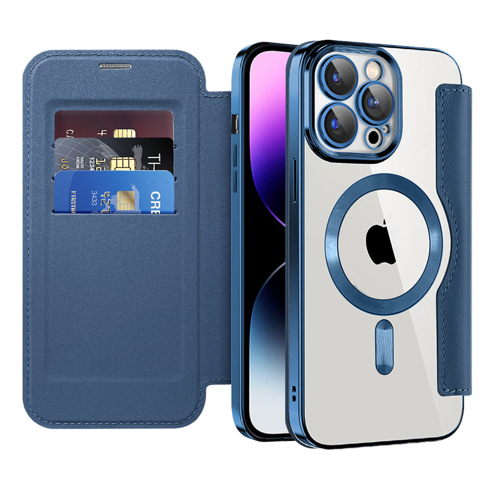 Custodia MagSafe per Apple iPhone 14 Pro Max, Techsuit, SmartMag Book, Blu