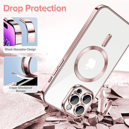 Custodia MagSafe per Apple iPhone 14 Pro, Techsuit, Luxury Crystal, Rosa