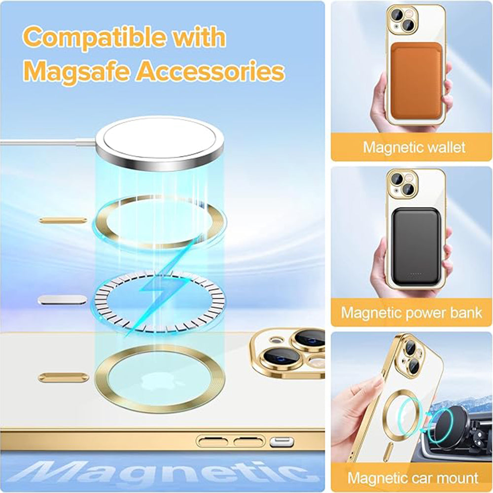 Custodia MagSafe per Apple iPhone 14, Techsuit, Luxury Crystal, Dorata
