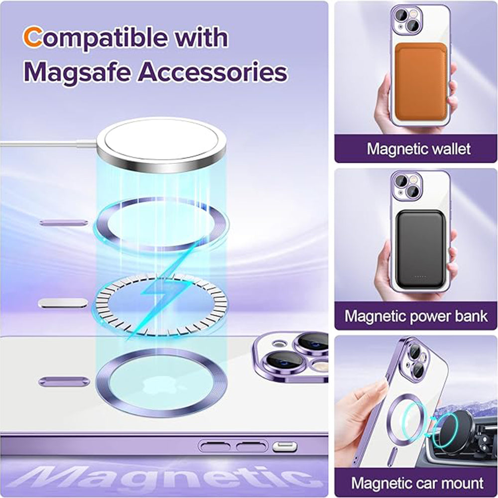 Custodia MagSafe per Apple iPhone 14, Techsuit, Luxury Crystal, Viola Chiaro