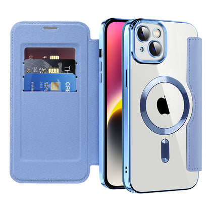 Custodia MagSafe per Apple iPhone 14, Techsuit, SmartMag Book, Blu