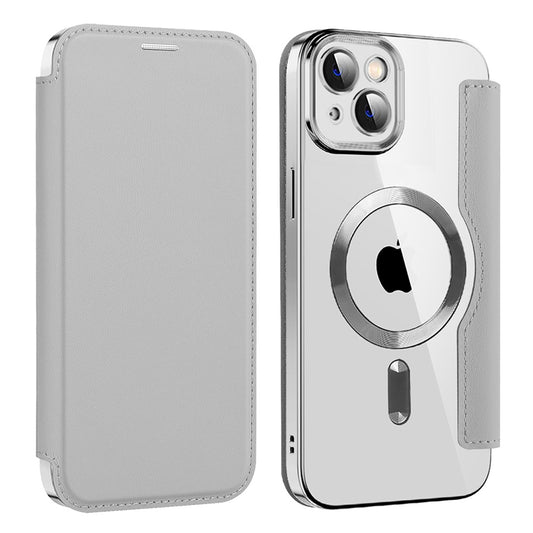 Custodia MagSafe per Apple iPhone 14, Techsuit, SmartMag Book, Grigio