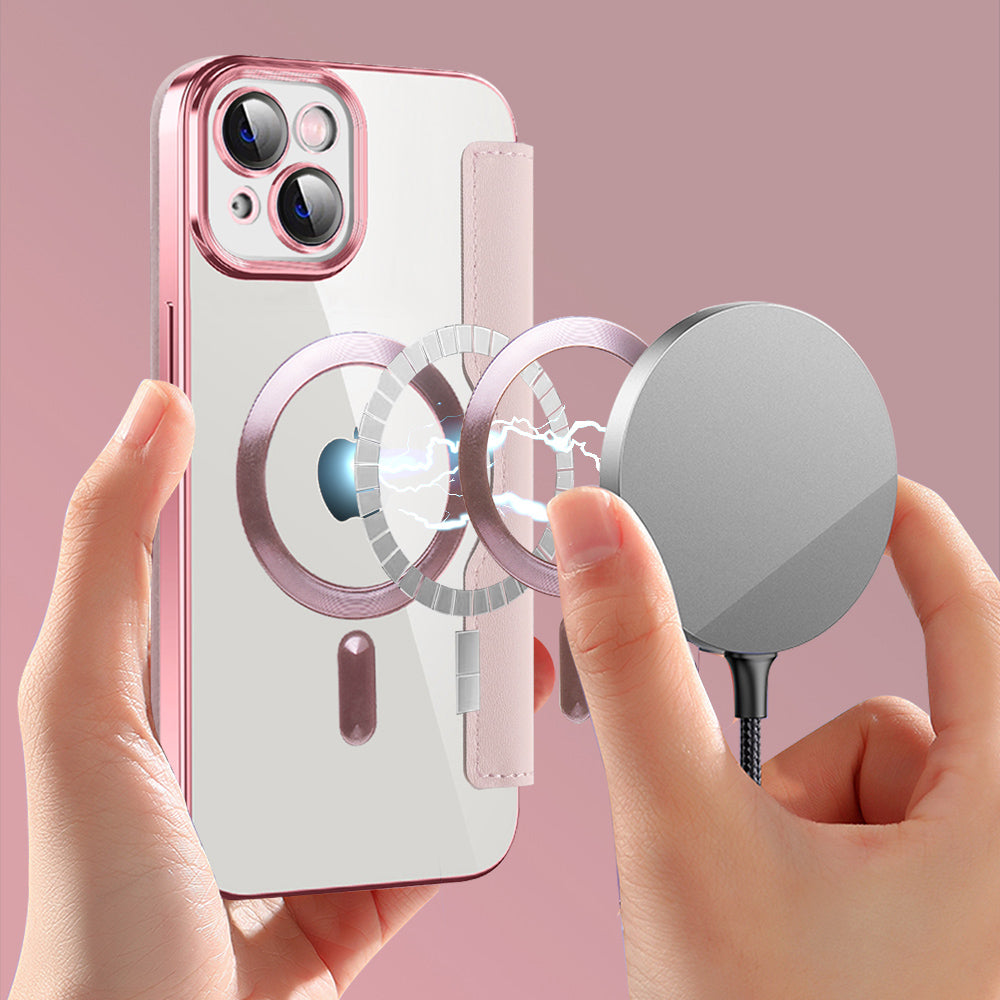 Custodia MagSafe per Apple iPhone 14, Techsuit, SmartMag Book, Rosa