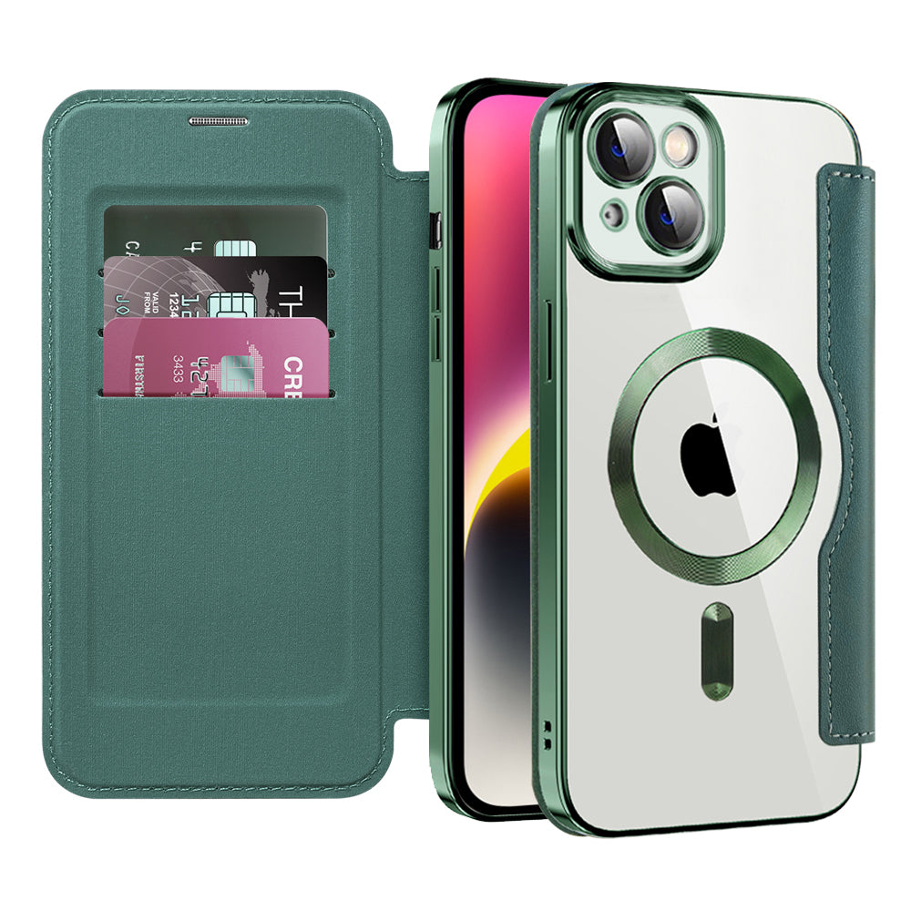 Custodia MagSafe per Apple iPhone 14, Techsuit, SmartMag Book, Verde