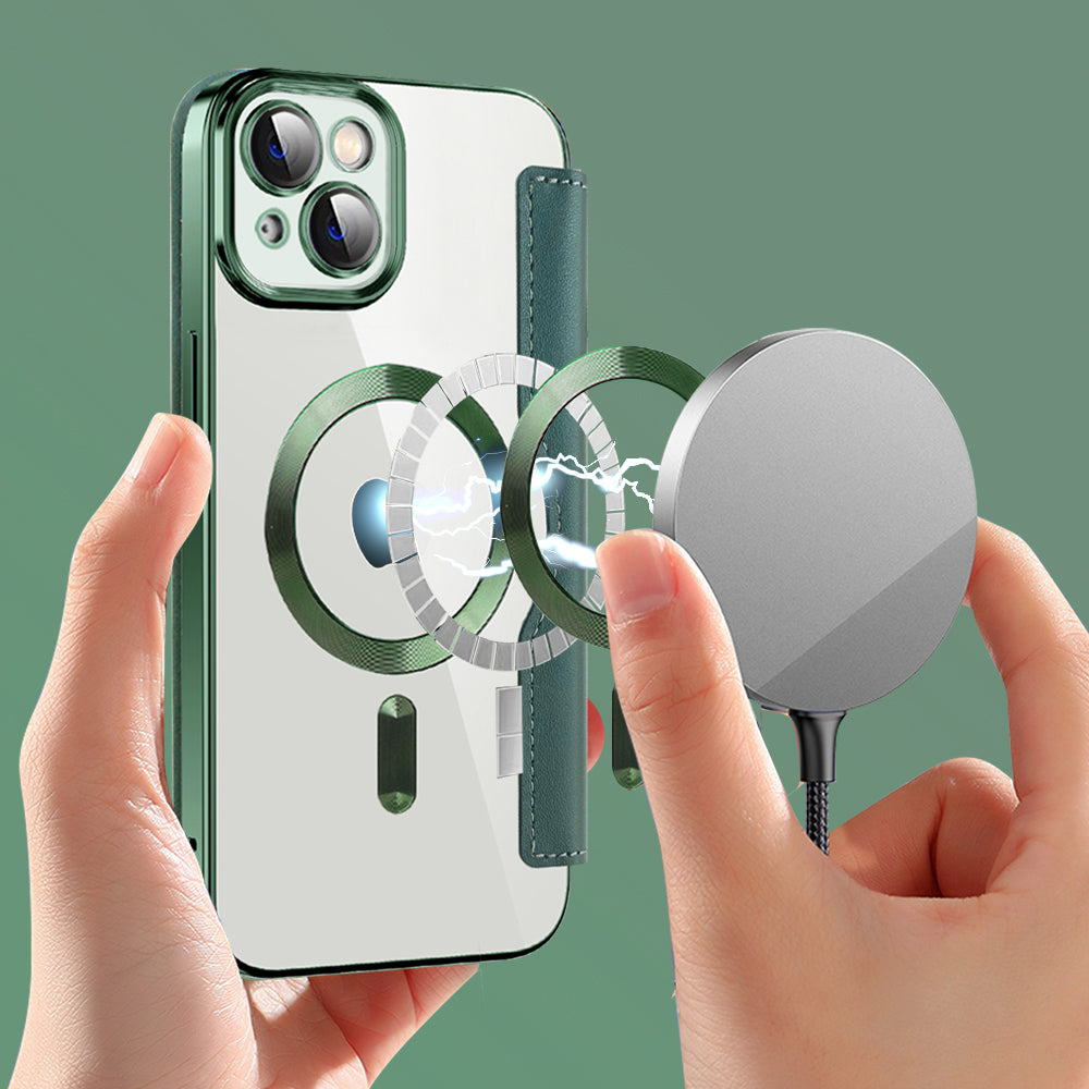 Custodia MagSafe per Apple iPhone 14, Techsuit, SmartMag Book, Verde