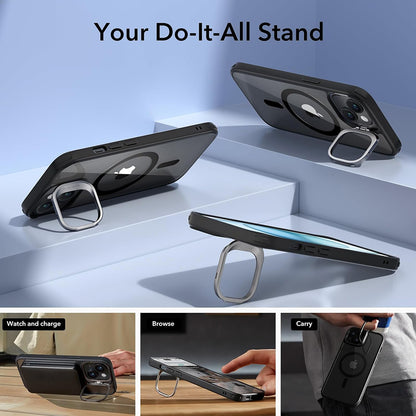 Custodia MagSafe per Apple iPhone 15, ESR, Classic Hybrid Kickstand, Nero Trasparente