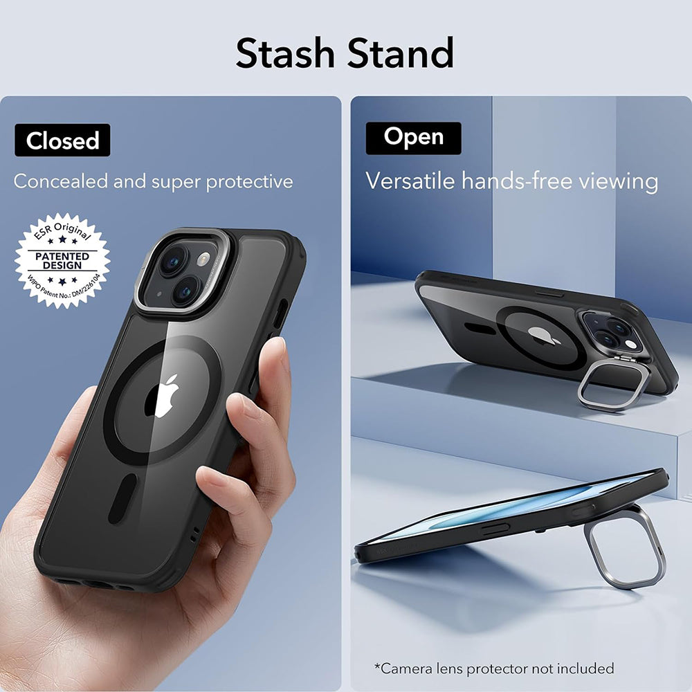 Custodia MagSafe per Apple iPhone 15, ESR, Classic Hybrid Kickstand, Nero Trasparente