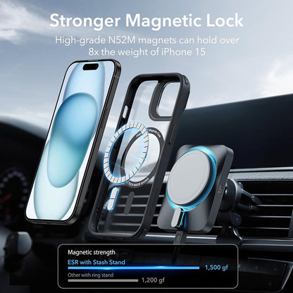 Custodia MagSafe per Apple iPhone 15, ESR, Classic Hybrid Kickstand, Nero Trasparente