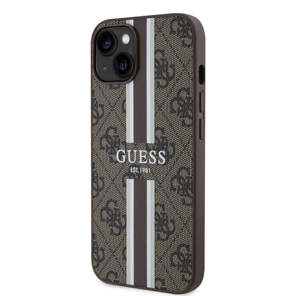 Custodia MagSafe per Apple iPhone 15, Guess, 4G Printed Stripes, Marrone