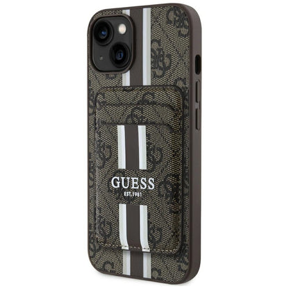 Custodia MagSafe per Apple iPhone 15, Guess, Cardslot 4G Stripes, Marrone