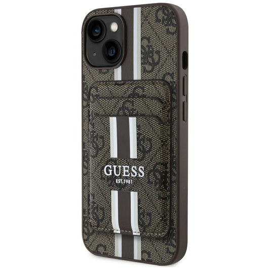 Custodia MagSafe per Apple iPhone 15, Guess, Cardslot 4G Stripes, Marrone