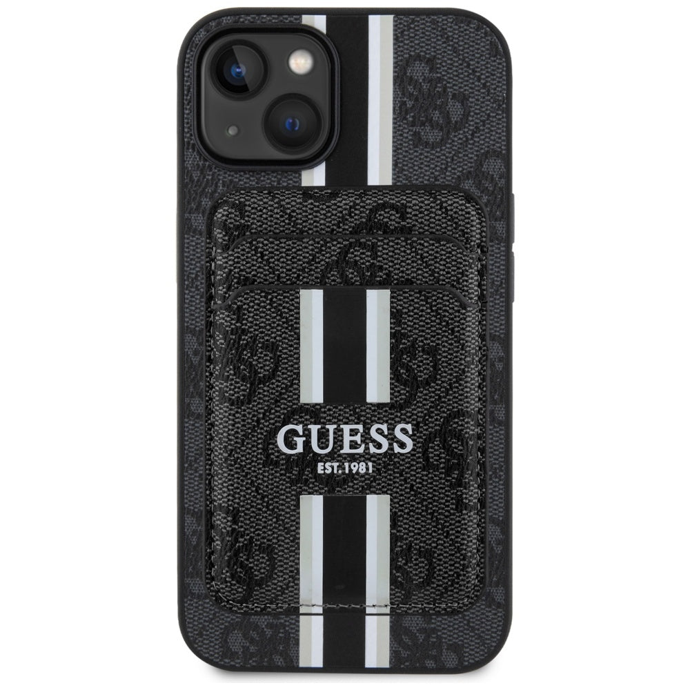 Custodia MagSafe per Apple iPhone 15, Guess, Cardslot 4G Stripes, Nera