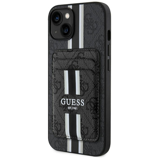 Custodia MagSafe per Apple iPhone 15, Guess, Cardslot 4G Stripes, Nera