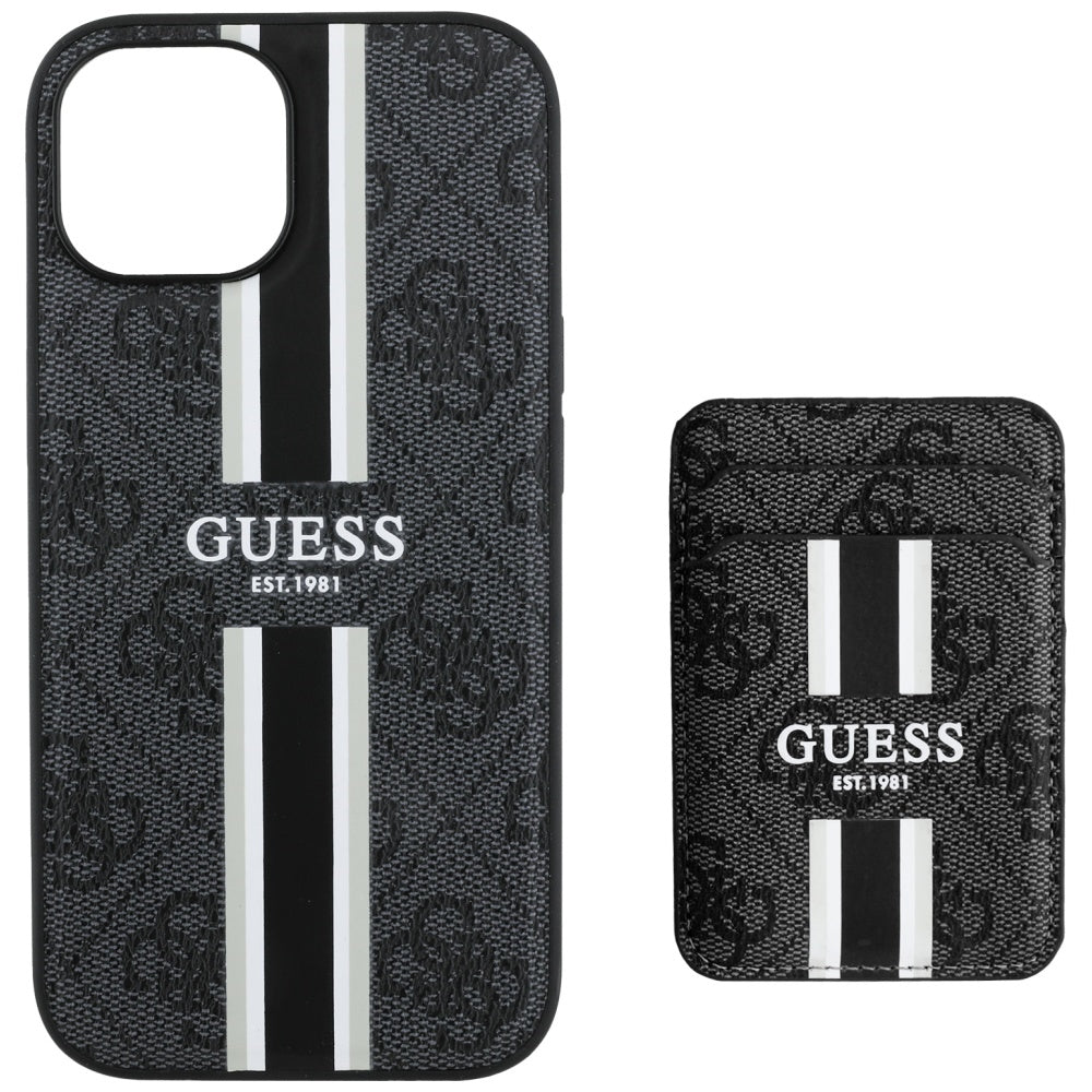 Custodia MagSafe per Apple iPhone 15, Guess, Cardslot 4G Stripes, Nera