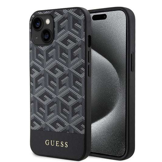 Custodia MagSafe per Apple iPhone 15, Guess, GCube Stripes, Nera