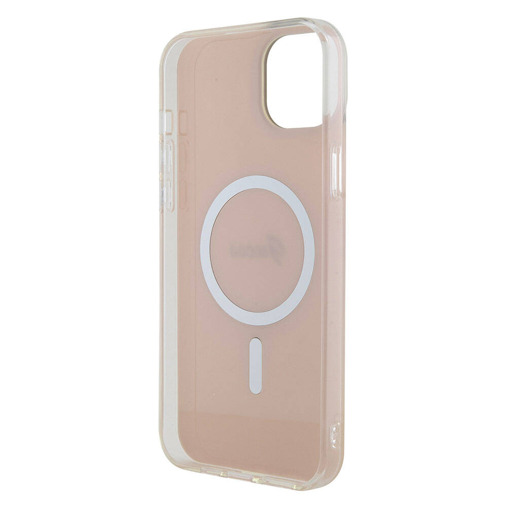 Custodia MagSafe per Apple iPhone 15, Guess, IML Iridescent Script, Rosa GUHMP15SHITSP