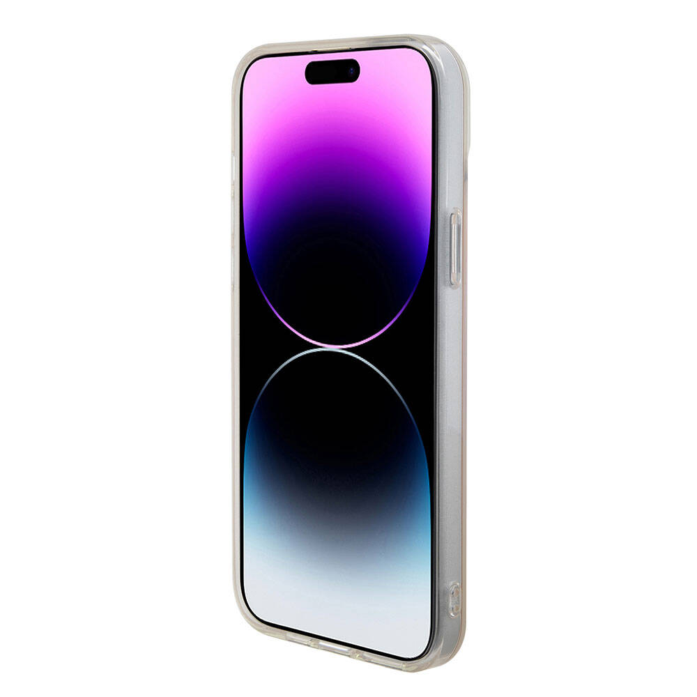 Custodia MagSafe per Apple iPhone 15, Guess, IML Iridescent Script, Rosa GUHMP15SHITSP