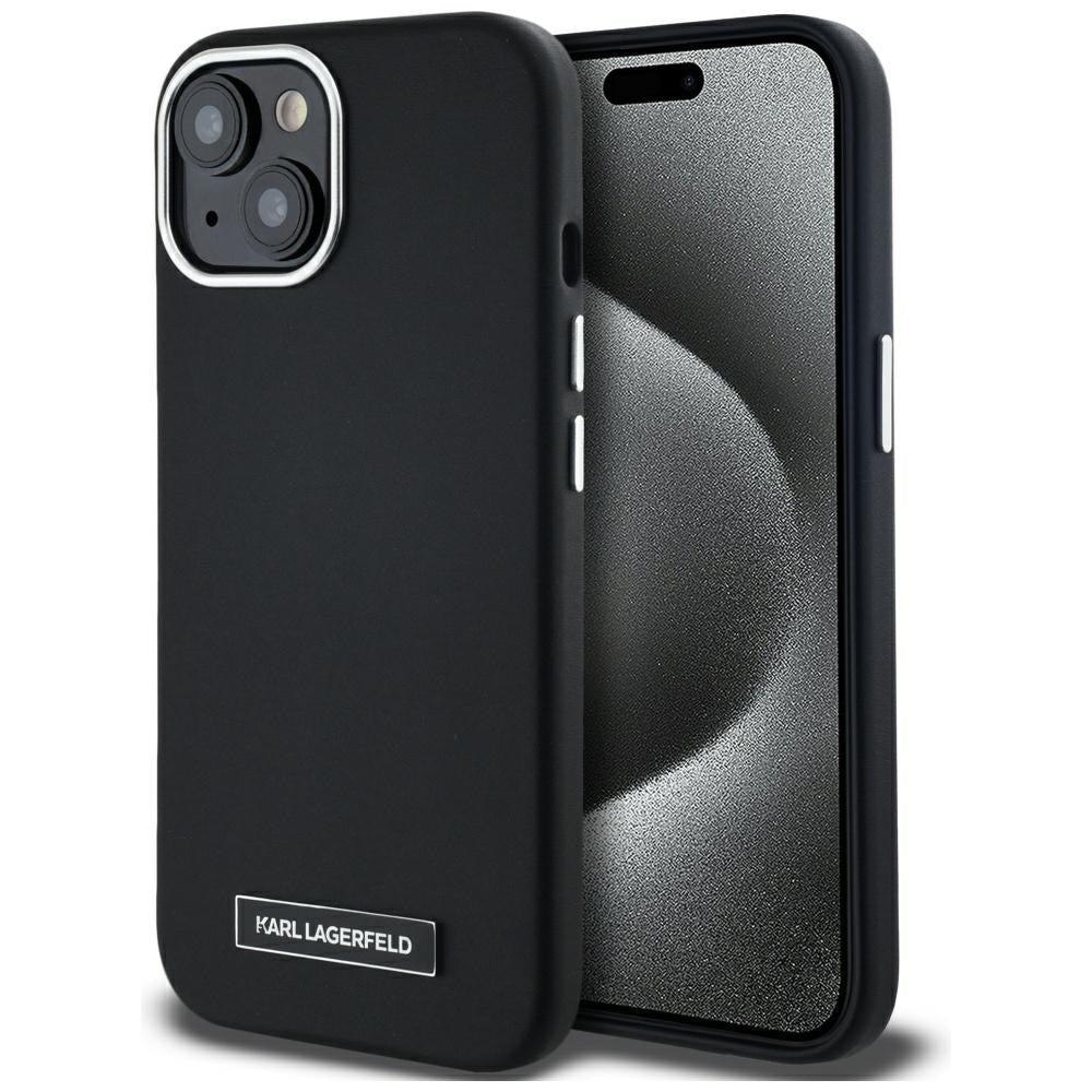 Custodia MagSafe per Apple iPhone 15, Karl Lagerfeld, FW Metal Plate, Nera