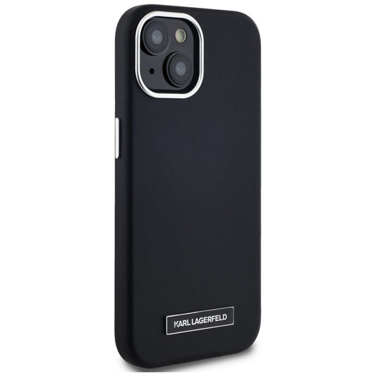 Custodia MagSafe per Apple iPhone 15, Karl Lagerfeld, FW Metal Plate, Nera