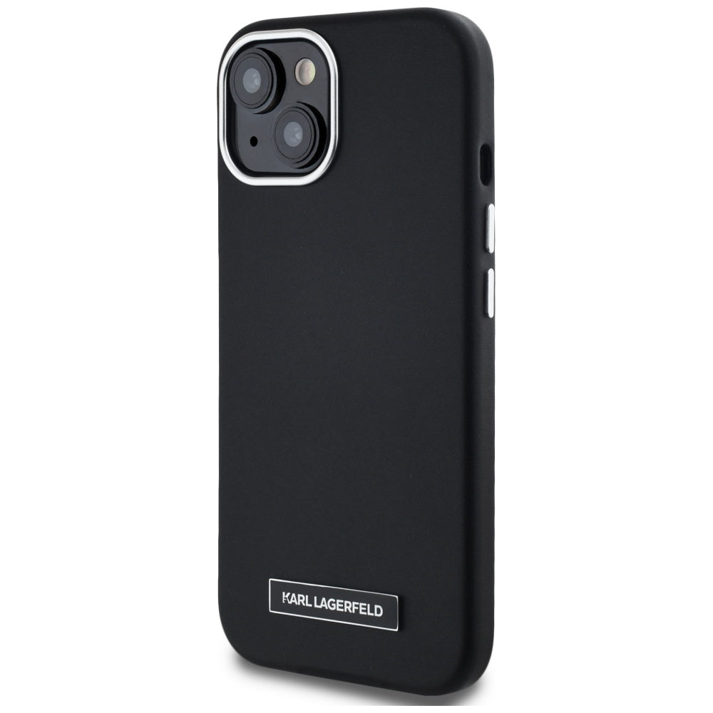 Custodia MagSafe per Apple iPhone 15, Karl Lagerfeld, FW Metal Plate, Nera