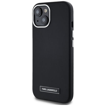 Custodia MagSafe per Apple iPhone 15, Karl Lagerfeld, FW Metal Plate, Nera