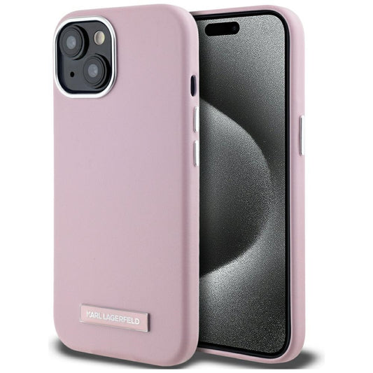 Custodia MagSafe per Apple iPhone 15, Karl Lagerfeld, FW Metal Plate, Rosa