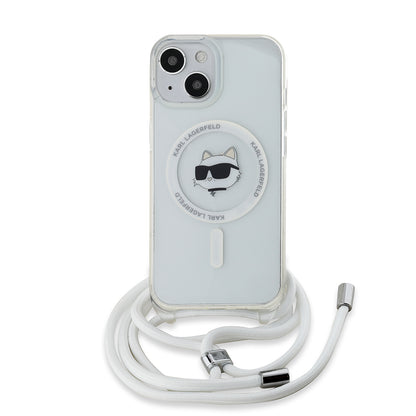 Custodia MagSafe per Apple iPhone 15, Karl Lagerfeld, IML Crossbody Choupette's Head con Tracolla, Trasparente