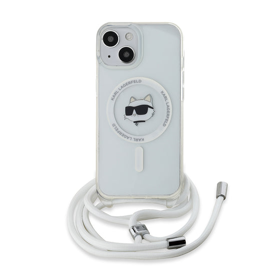 Custodia MagSafe per Apple iPhone 15, Karl Lagerfeld, IML Crossbody Choupette's Head con Tracolla, Trasparente
