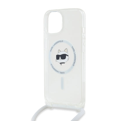 Custodia MagSafe per Apple iPhone 15, Karl Lagerfeld, IML Crossbody Choupette's Head con Tracolla, Trasparente