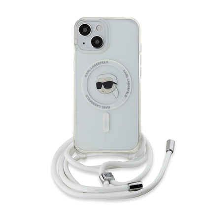 Custodia MagSafe per Apple iPhone 15, Karl Lagerfeld, IML Crossbody Karl's Head, Trasparente