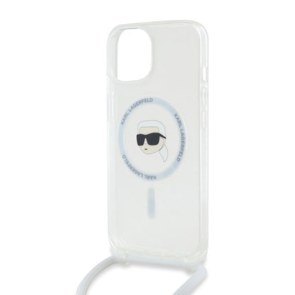 Custodia MagSafe per Apple iPhone 15, Karl Lagerfeld, IML Crossbody Karl's Head, Trasparente