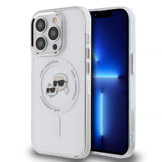 Custodia MagSafe per Apple iPhone 15, Karl Lagerfeld, IML Metal Karl & Choupette's Heads, Trasparente