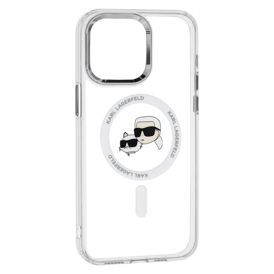 Custodia MagSafe per Apple iPhone 15, Karl Lagerfeld, IML Metal Karl & Choupette's Heads, Trasparente
