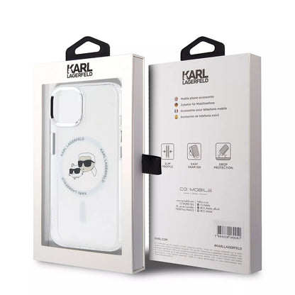 MagSafe Case for Apple iPhone 15, Karl Lagerfeld, IML Metal Karl & Choupette's Heads, White