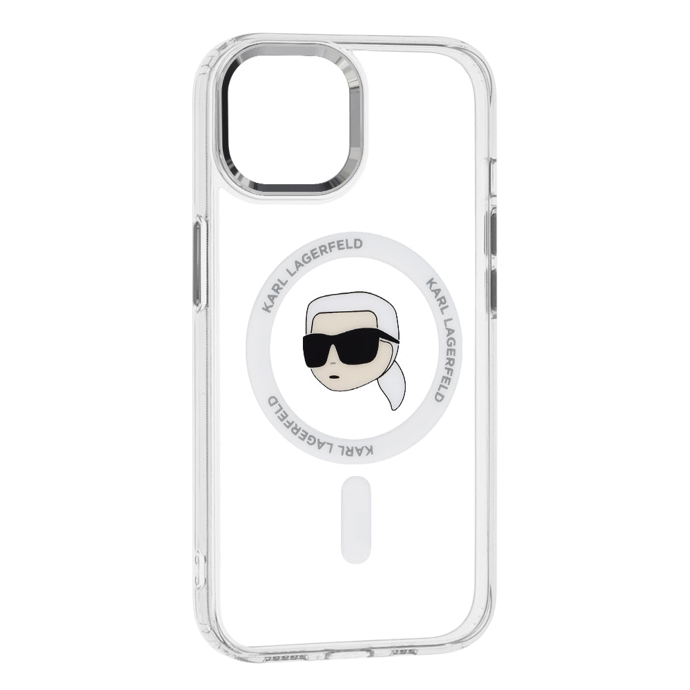 Custodia MagSafe per Apple iPhone 15, Karl Lagerfeld, IML Metal Karl's Head, Bianca