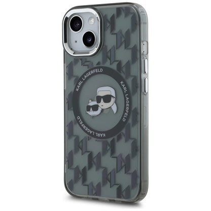 Custodia MagSafe per Apple iPhone 15, Karl Lagerfeld, IML Monogram Karl & Choupette's Heads, Nera
