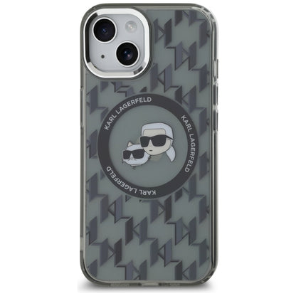Custodia MagSafe per Apple iPhone 15, Karl Lagerfeld, IML Monogram Karl & Choupette's Heads, Nera
