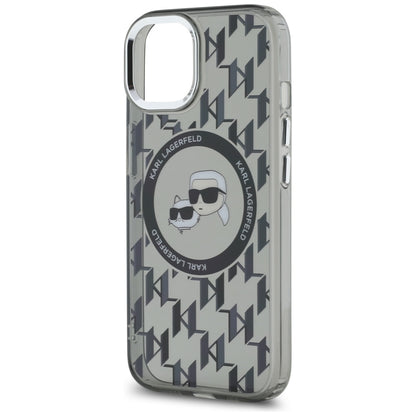 Custodia MagSafe per Apple iPhone 15, Karl Lagerfeld, IML Monogram Karl & Choupette's Heads, Nera
