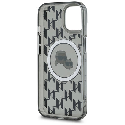 Custodia MagSafe per Apple iPhone 15, Karl Lagerfeld, IML Monogram Karl & Choupette's Heads, Nera