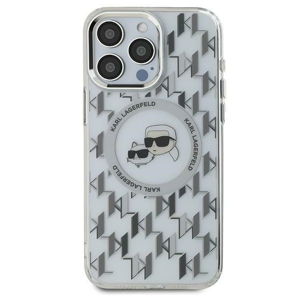 Custodia MagSafe per Apple iPhone 15, Karl Lagerfeld, IML Monogramma Karl & Choupette's Heads, Trasparente