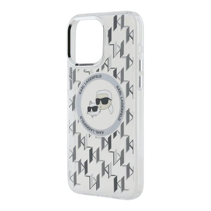 Custodia MagSafe per Apple iPhone 15, Karl Lagerfeld, IML Monogramma Karl & Choupette's Heads, Trasparente