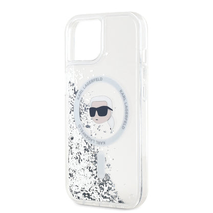 MagSafe Case for Apple iPhone 15, Karl Lagerfeld, Liquid Glitter Karl's Head, Transparent