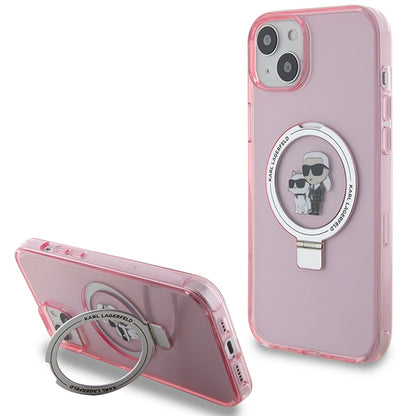 Custodia MagSafe per Apple iPhone 15, Karl Lagerfeld, Ring Stand Karl & Choupette, Rosa