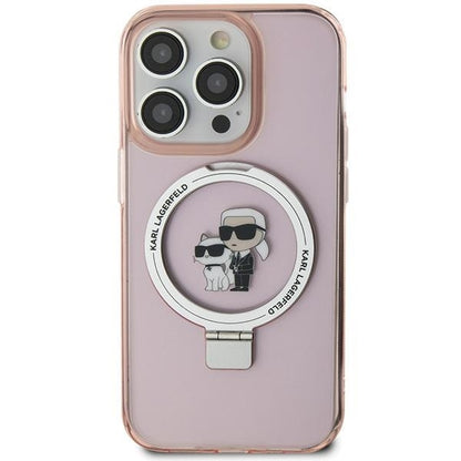 Custodia MagSafe per Apple iPhone 15, Karl Lagerfeld, Ring Stand Karl & Choupette, Rosa