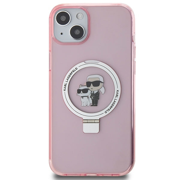 Custodia MagSafe per Apple iPhone 15, Karl Lagerfeld, Ring Stand Karl & Choupette, Rosa